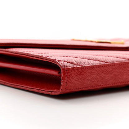 Saint Laurent Grain De Poudre Matelasse Chevron Monogram Chain Wallet Red 9 of 11
