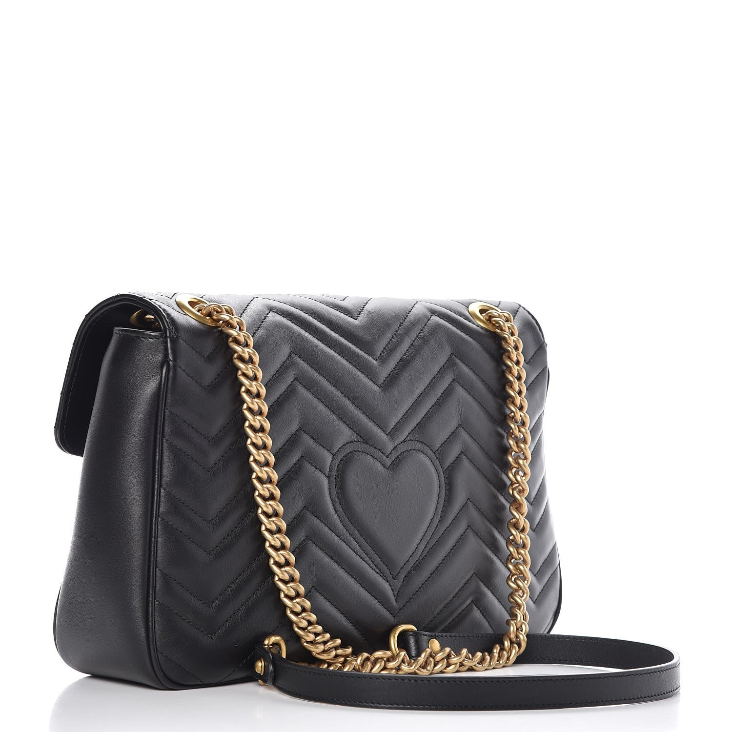 Gucci Calfskin Matelasse Medium GG Marmont Shoulder Bag Black 3 of 7