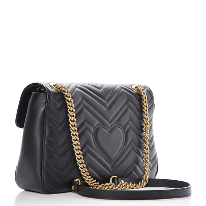 Gucci Calfskin Matelasse Medium GG Marmont Shoulder Bag Black 3 of 7