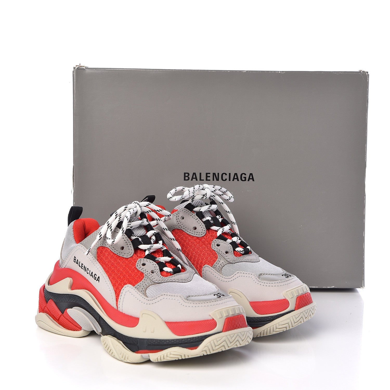 Balenciaga Fabric Mesh Womens Triple S Sneakers 35 Red Grey White 8 of 8