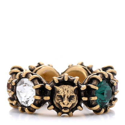 Gucci Tigerhead Crystal Ring 53 6.25 Aged Gold Multicolor 1 of 7