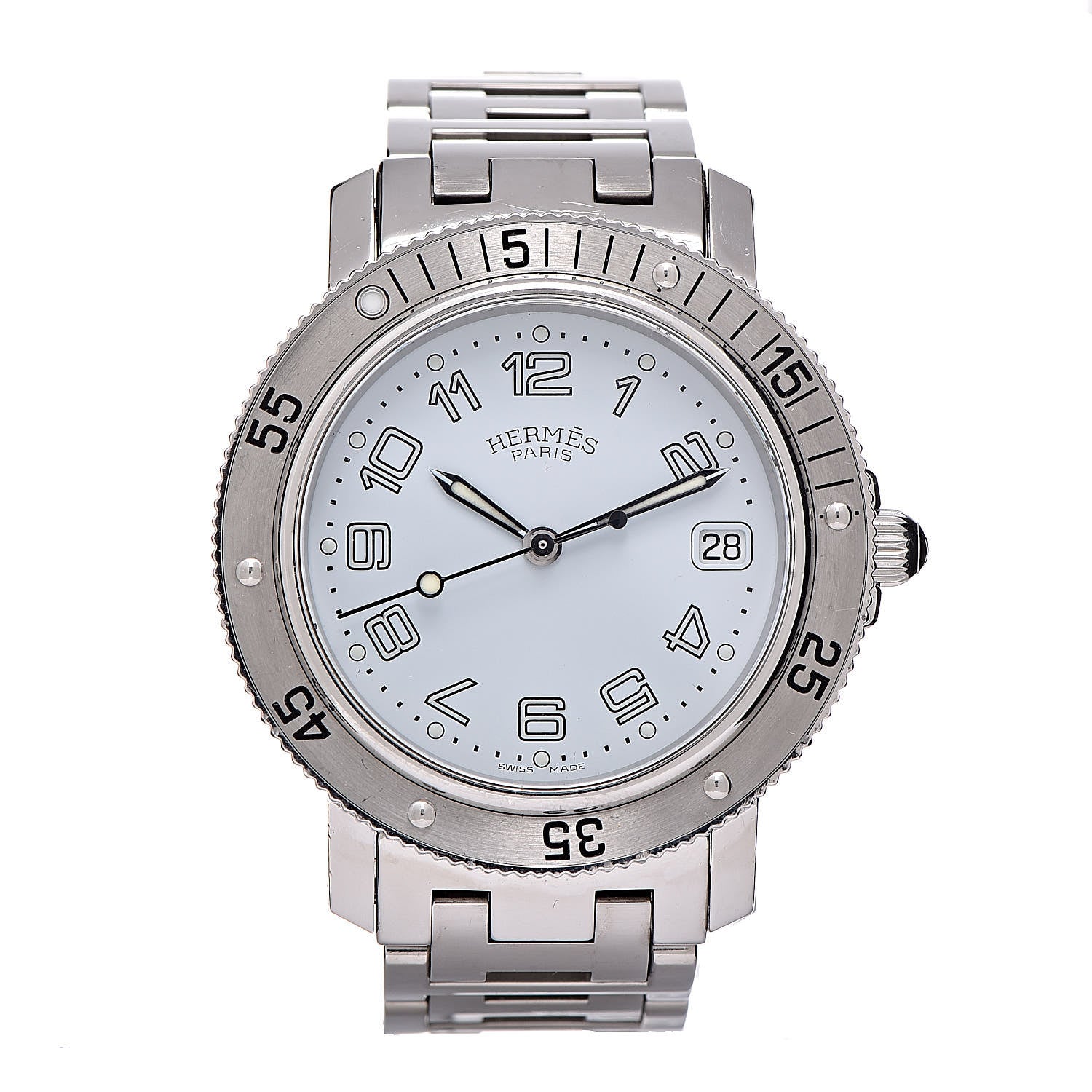 Hermes Stainless Steel 38mm Clipper Diver Quartz Watch White 1 of 6