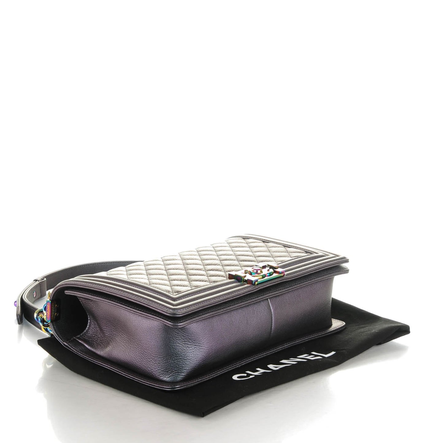 Iridescent Goatskin Quilted New Medium Boy Flap Purple