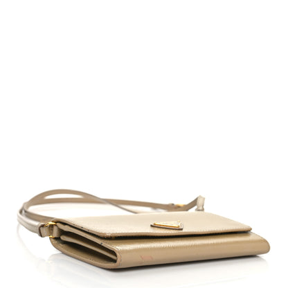 Prada Saffiano Vernice Metal Flap Wallet With Strap Sabbia 4 of 17