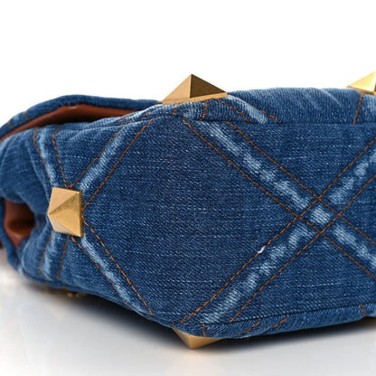 Valentino Garavani Denim Medium Roman Stud Shoulder Bag Light Denim Selleria 7 of 8