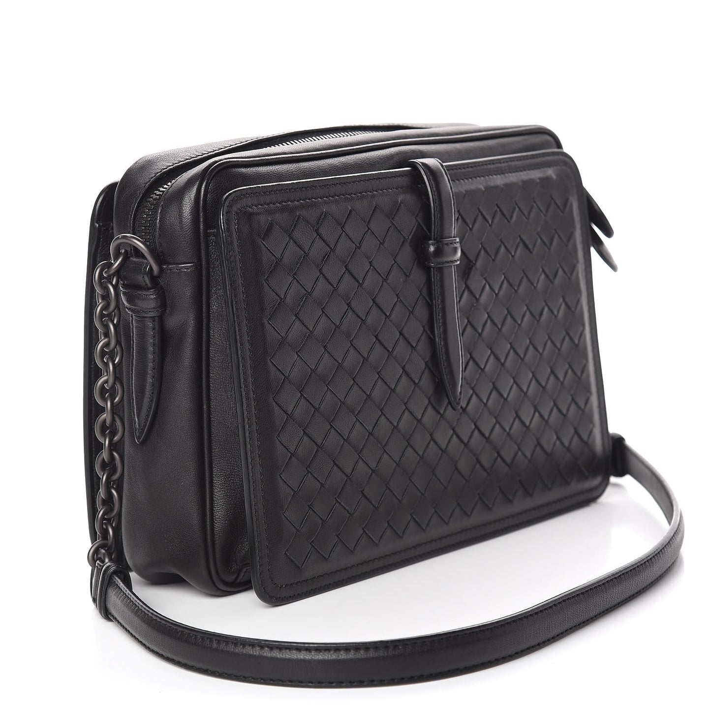 Nappa Intrecciato Medium Camera Shoulder Bag Black