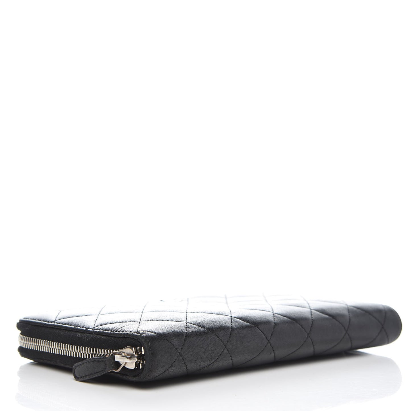 Lambskin Quilted Large Zip Around Organizer Wallet Black