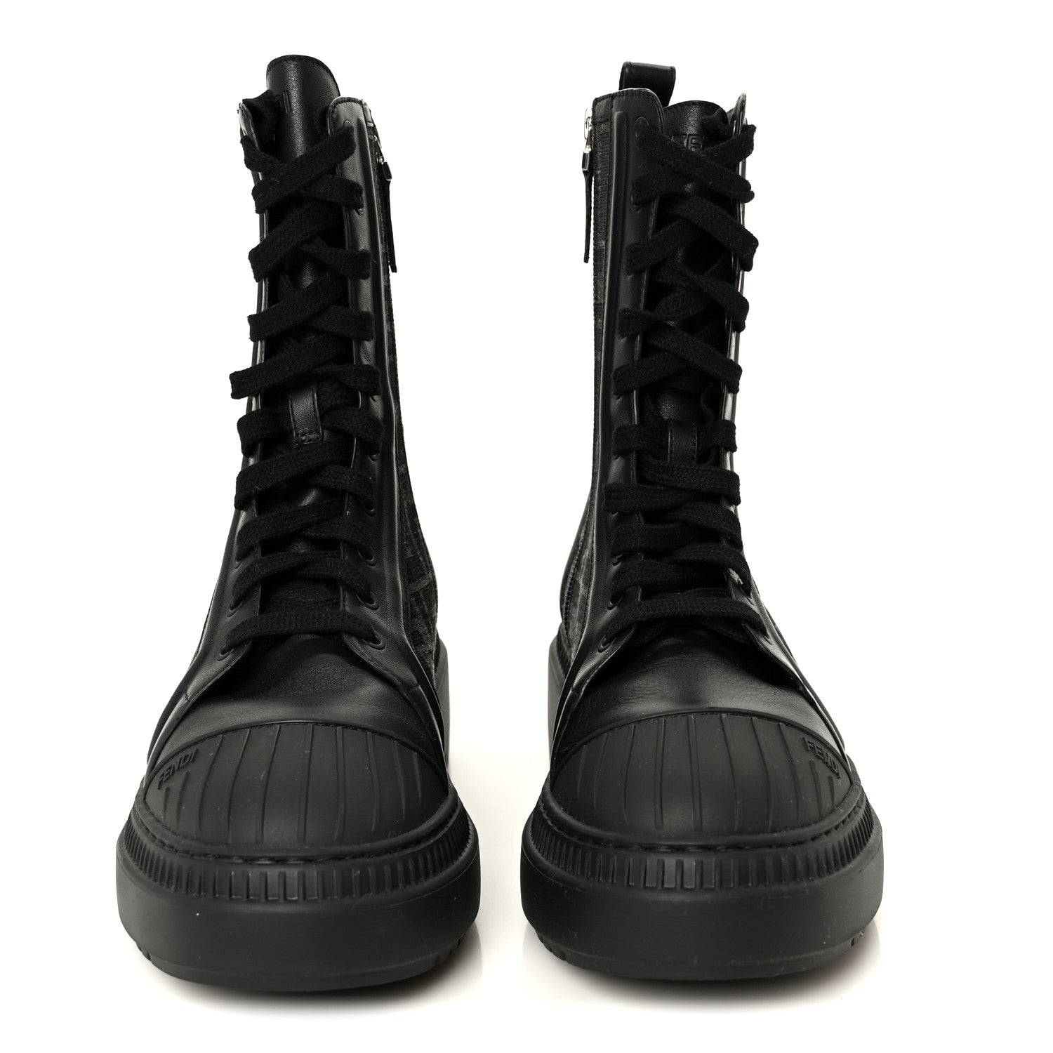 Fendi Fabric Jacquard Vitello FF Domino 50mm Biker Boots 40 Black