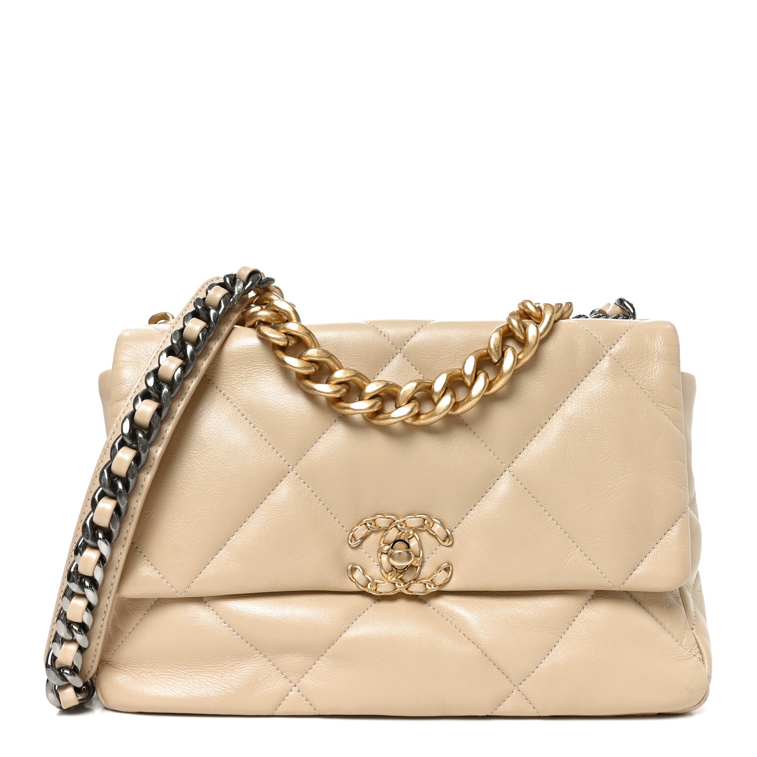 Chanel Lambskin Quilted Large Chanel 19 Flap Beige 1 of 10