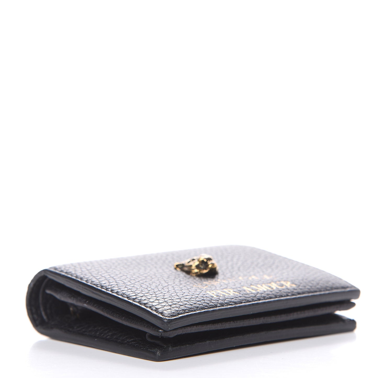 Pebbled Calfskin Animalier Tiger Card Case Black