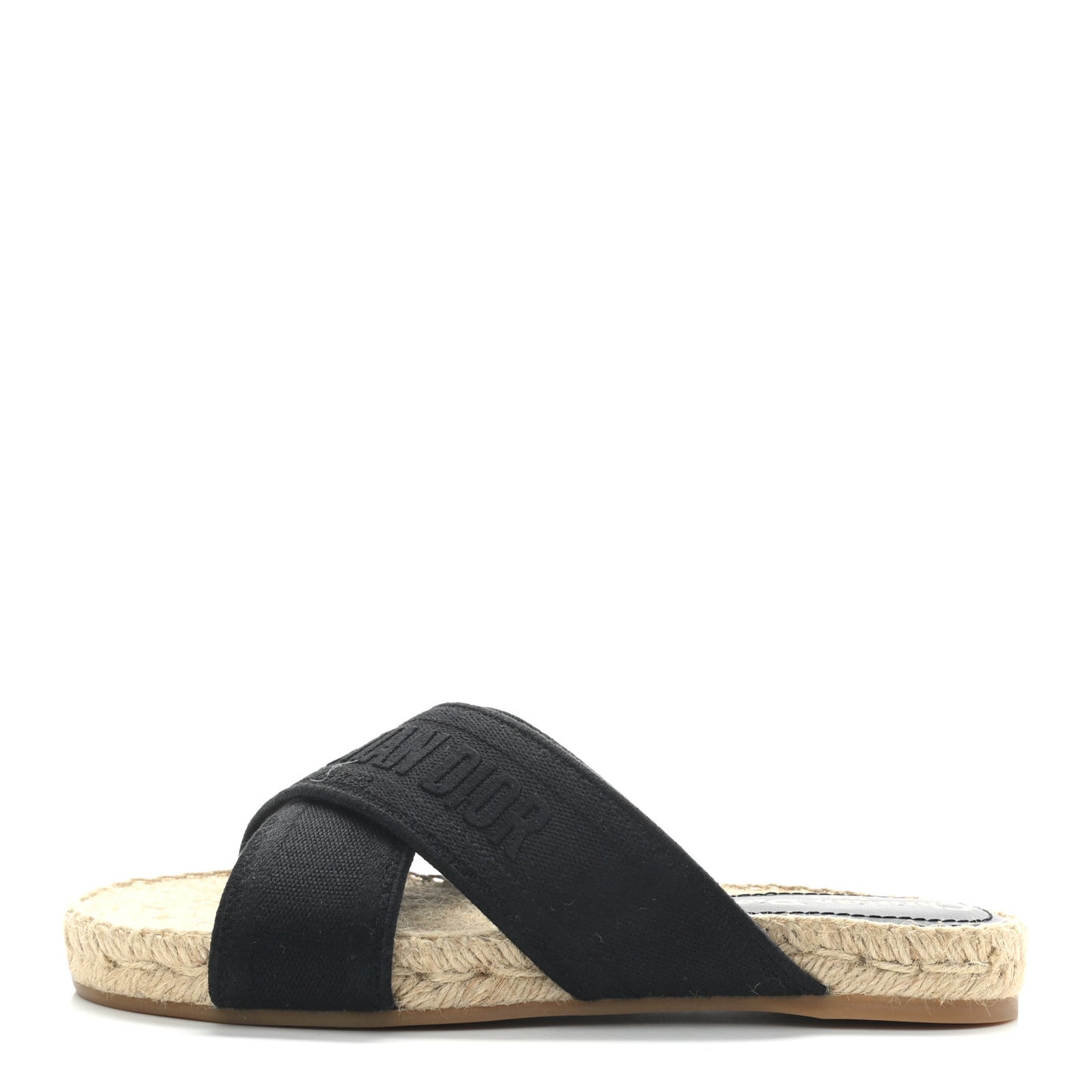 Canvas Embroidered Granville Espadrille Crisscross Flat Slide Sandals 36 Black