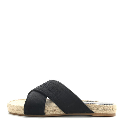 Christian Dior Canvas Embroidered Granville Espadrille Crisscross Flat Slide Sandals 36 Black 1 of 8