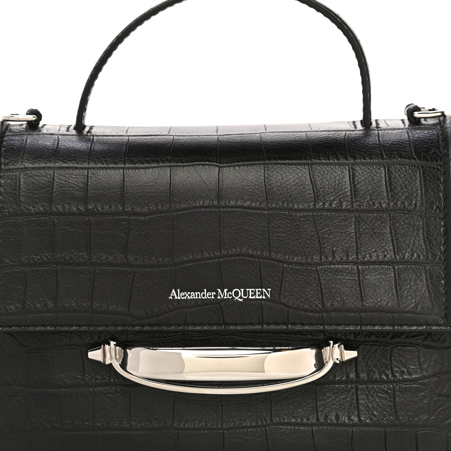 Calfskin Crocodile Embossed The Story Bag Black