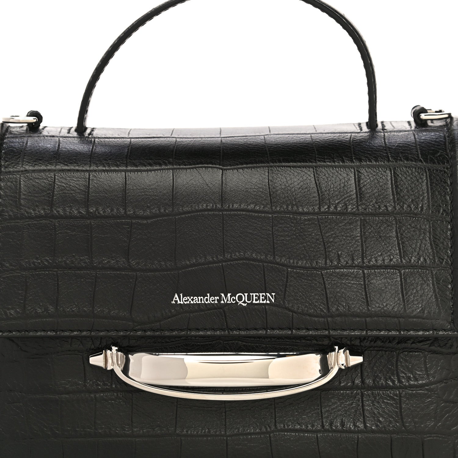 Alexander McQueen Calfskin Crocodile Embossed The Story Bag Black 8 of 8