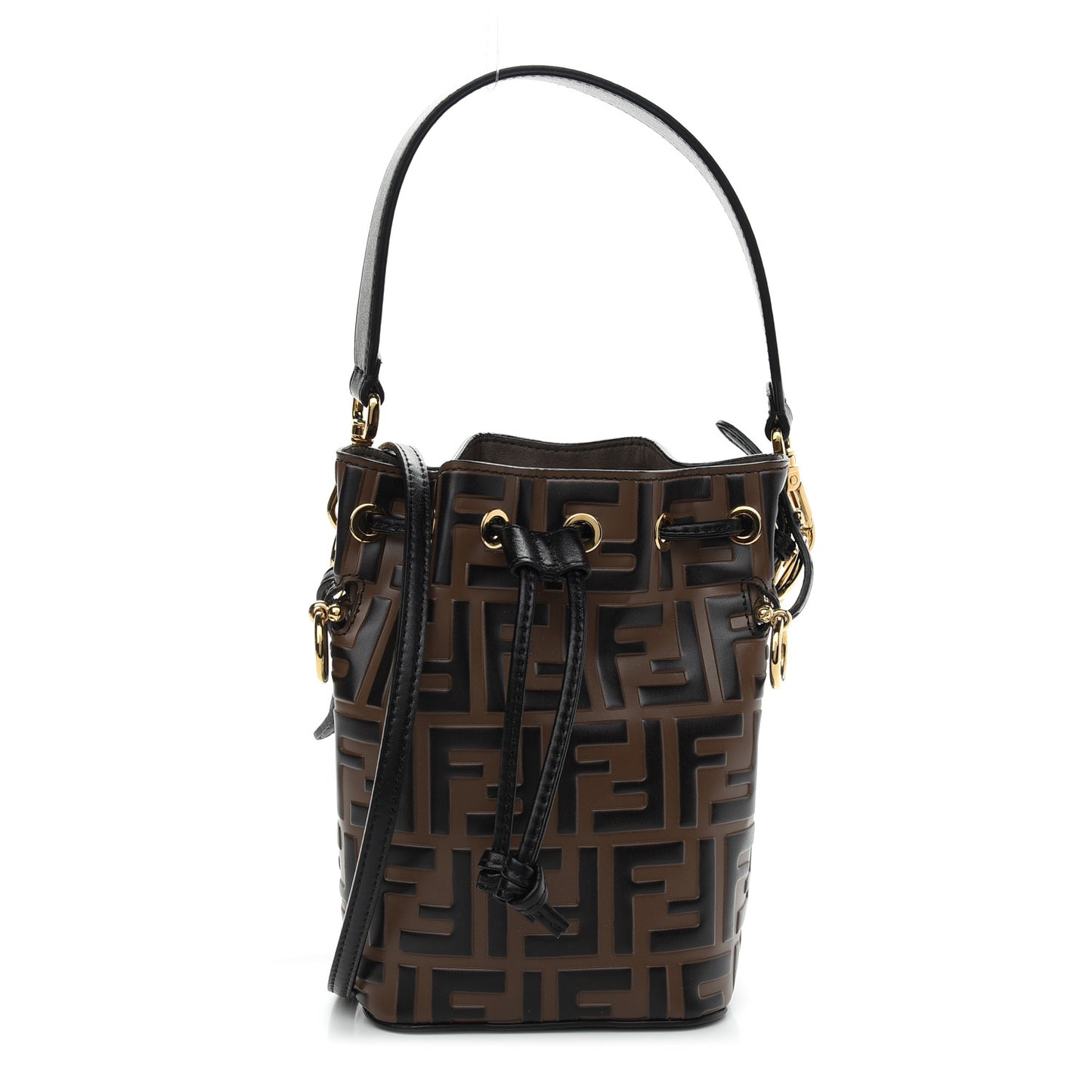 Vitello Liberty F is Fendi Bi-Color FF 1974 Embossed Mini Mon Tresor Bucket Bag Maya Black