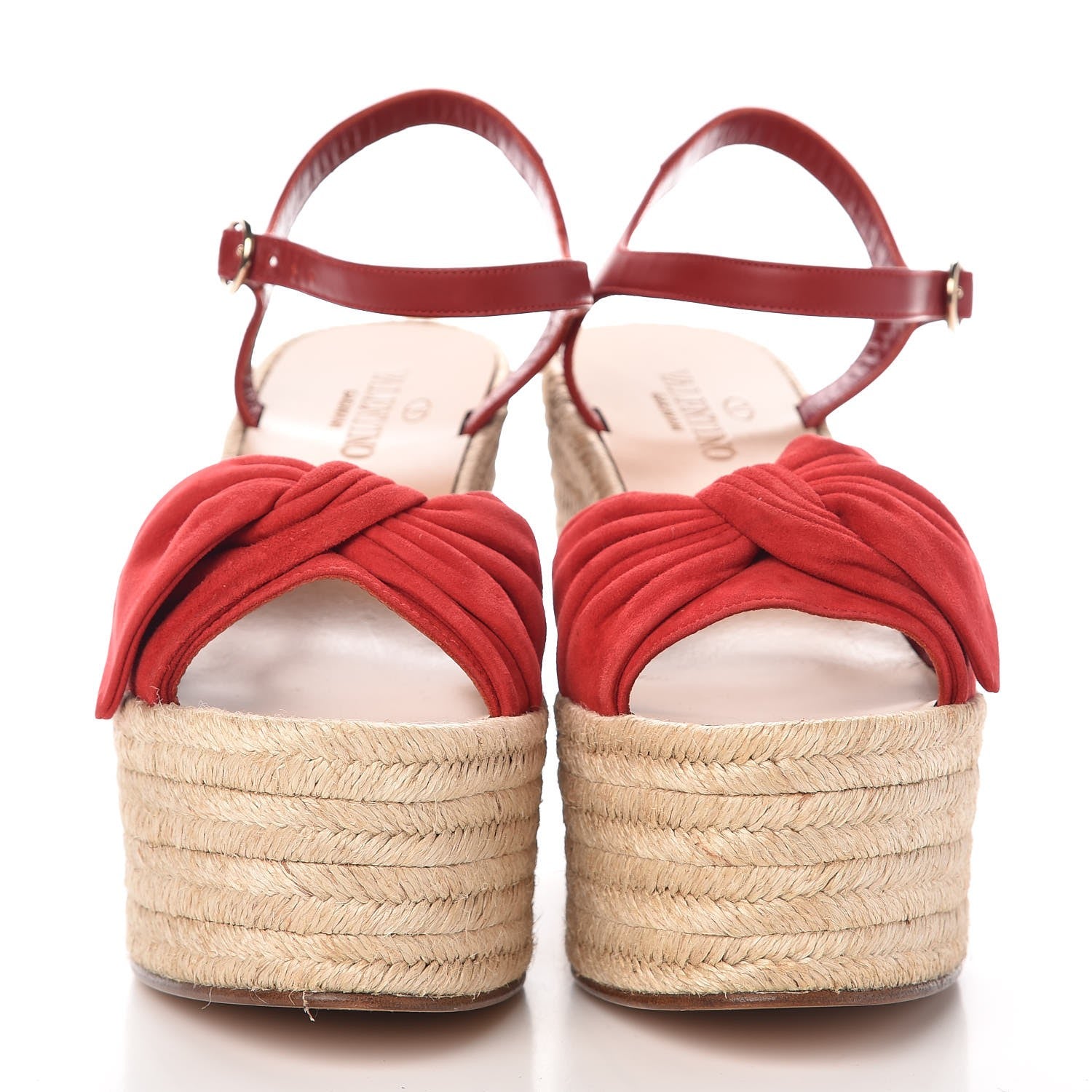 Valentino Garavani Suede Calfskin Tropical Bow Espadrille Platform Wedge Sandals 37 Red 2 of 9