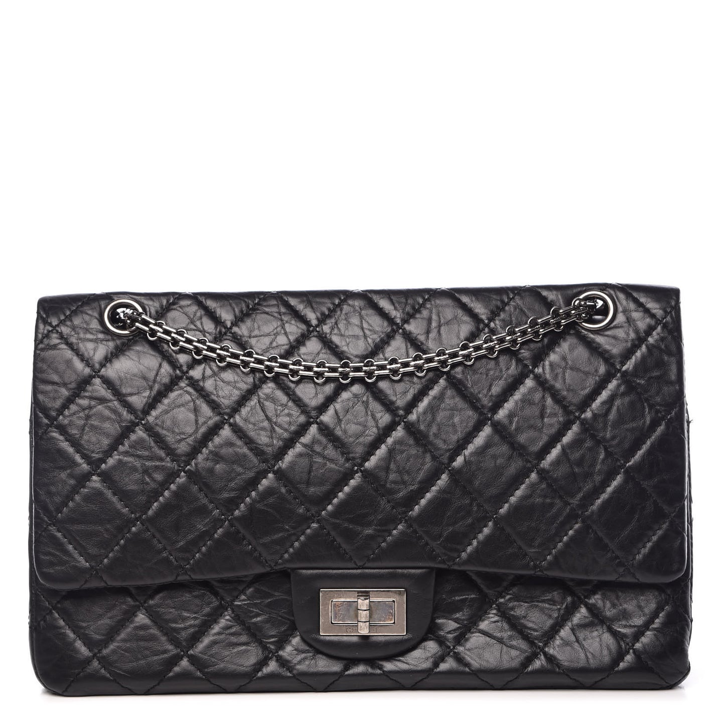 Aged Calfskin Quilted 2.55 Reissue 227 Flap Black