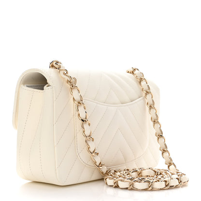 Chanel Lambskin Chevron Quilted Mini Rectangular Flap White 3 of 10