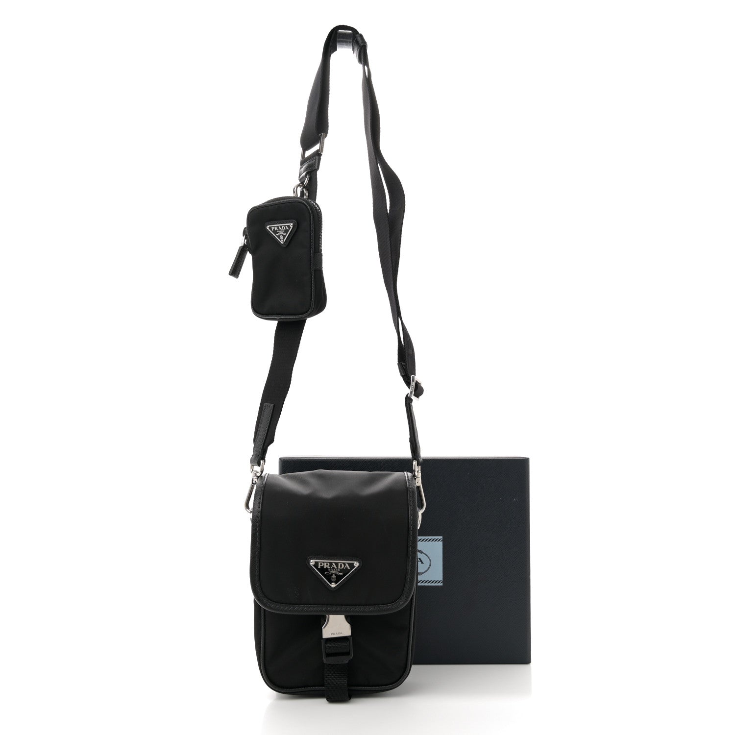Prada Re-Nylon Saffiano Mini Pocket Single Snap Buckle Messenger Bag Black 10 of 10