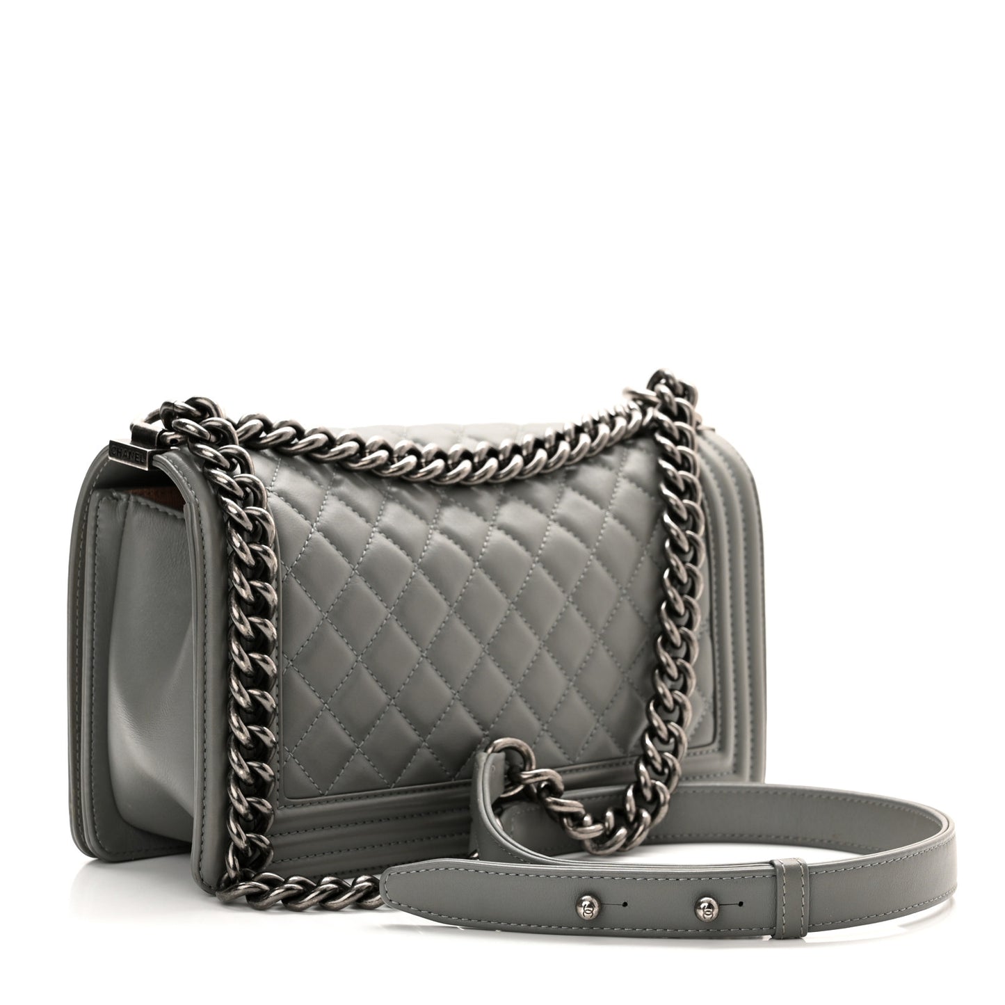 Lambskin Quilted Medium Boy Flap Grey
