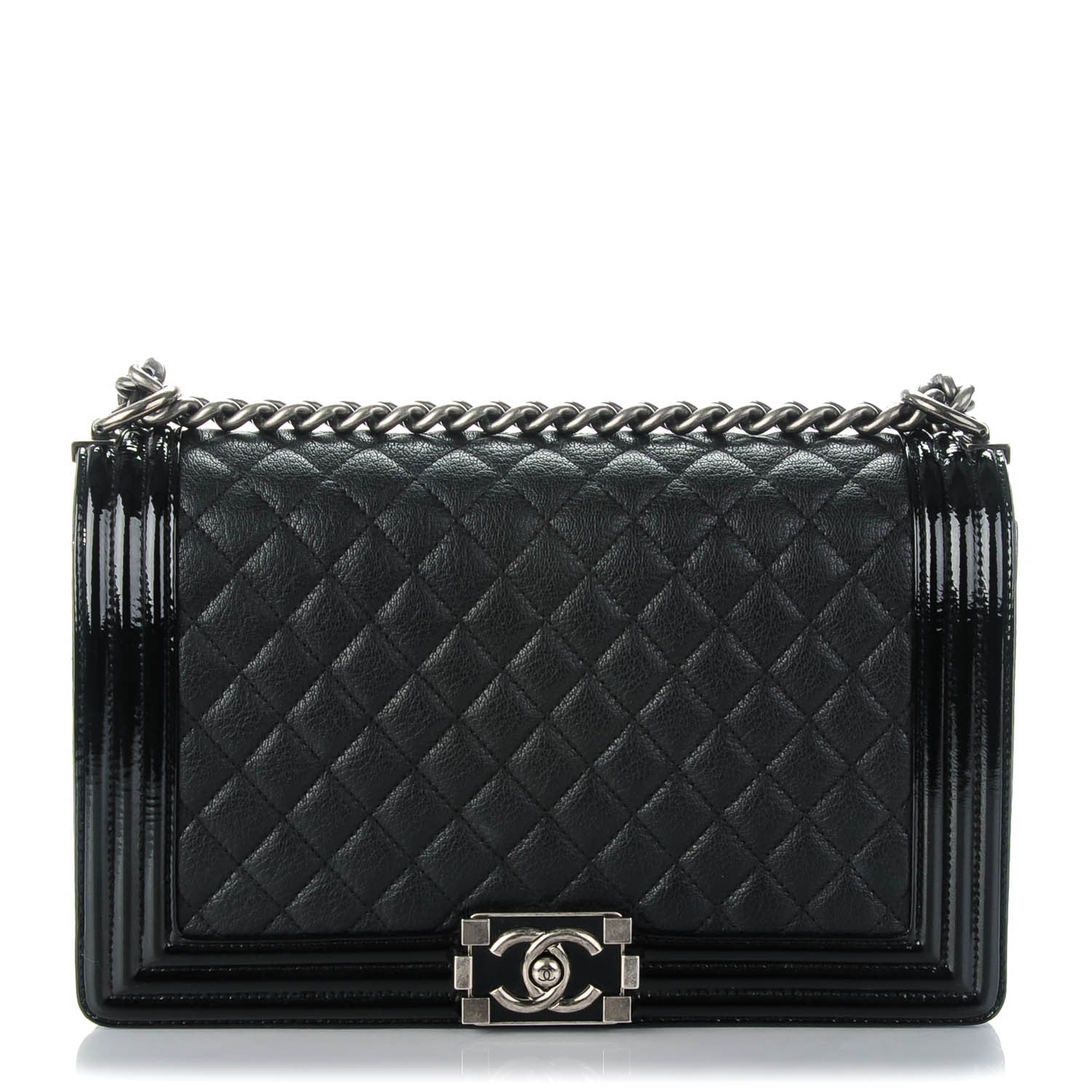 Chanel Goatskin Quilted Patent New Medium Duo Boy Flap Black 1 of 7