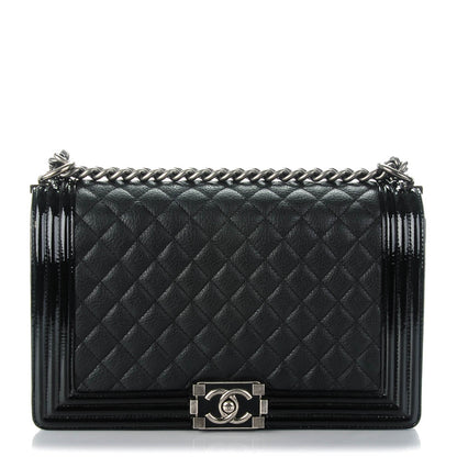 Chanel Goatskin Quilted Patent New Medium Duo Boy Flap Black 1 of 7