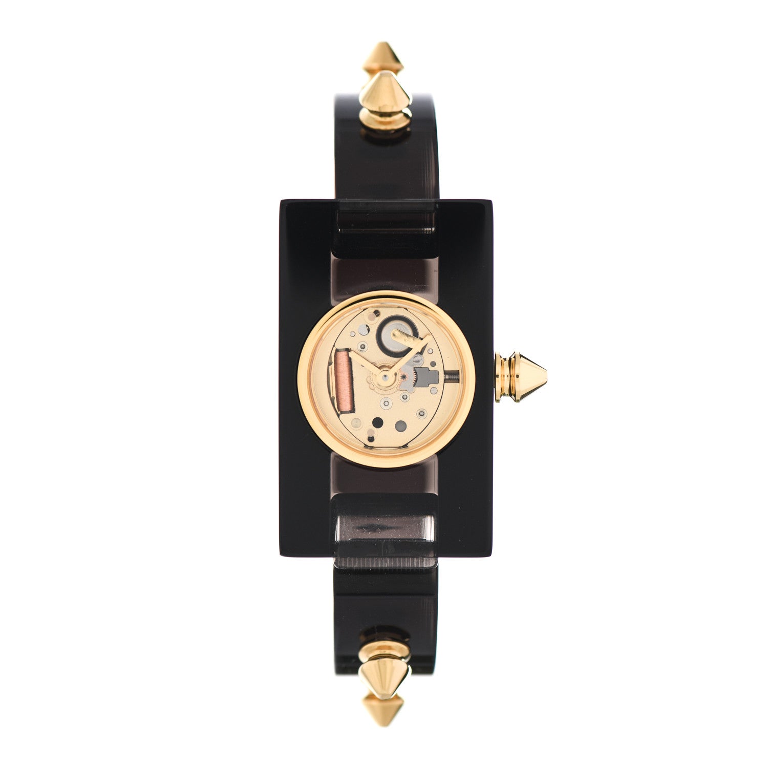 Gucci Stainless Steel Plexiglass 24mm Skeleton Stud Quartz Watch Black 1 of 5