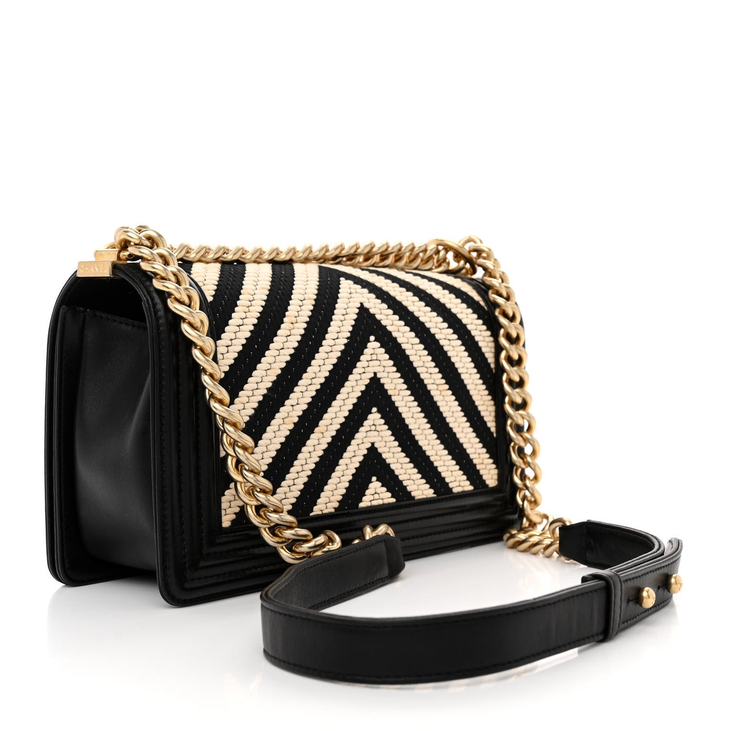 Fabric Chevron Braided Medium Boy Flap Black White