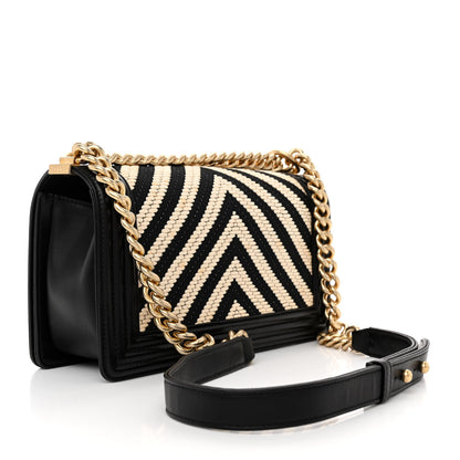 Chanel Fabric Chevron Braided Medium Boy Flap Black White 3 of 13