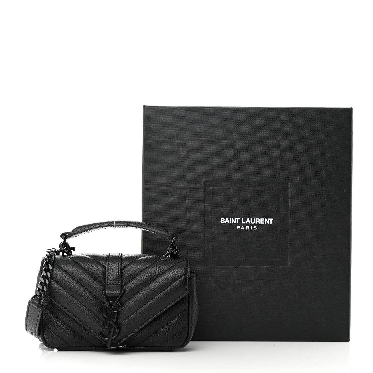 Saint Laurent Sheepskin Matelasse Chevron Monogram Classic Baby Chain Bag Black 15 of 15