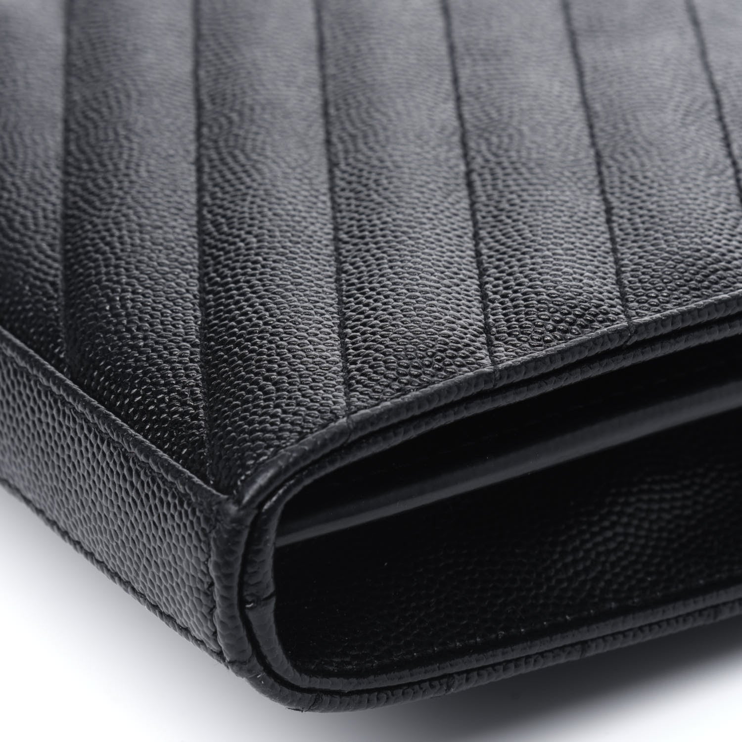 Saint Laurent Grain De Poudre Matelasse Chevron Monogram Chain Wallet Black 14 of 15
