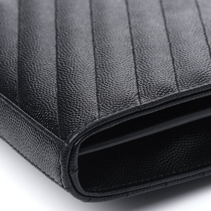 Saint Laurent Grain De Poudre Matelasse Chevron Monogram Chain Wallet Black 14 of 15