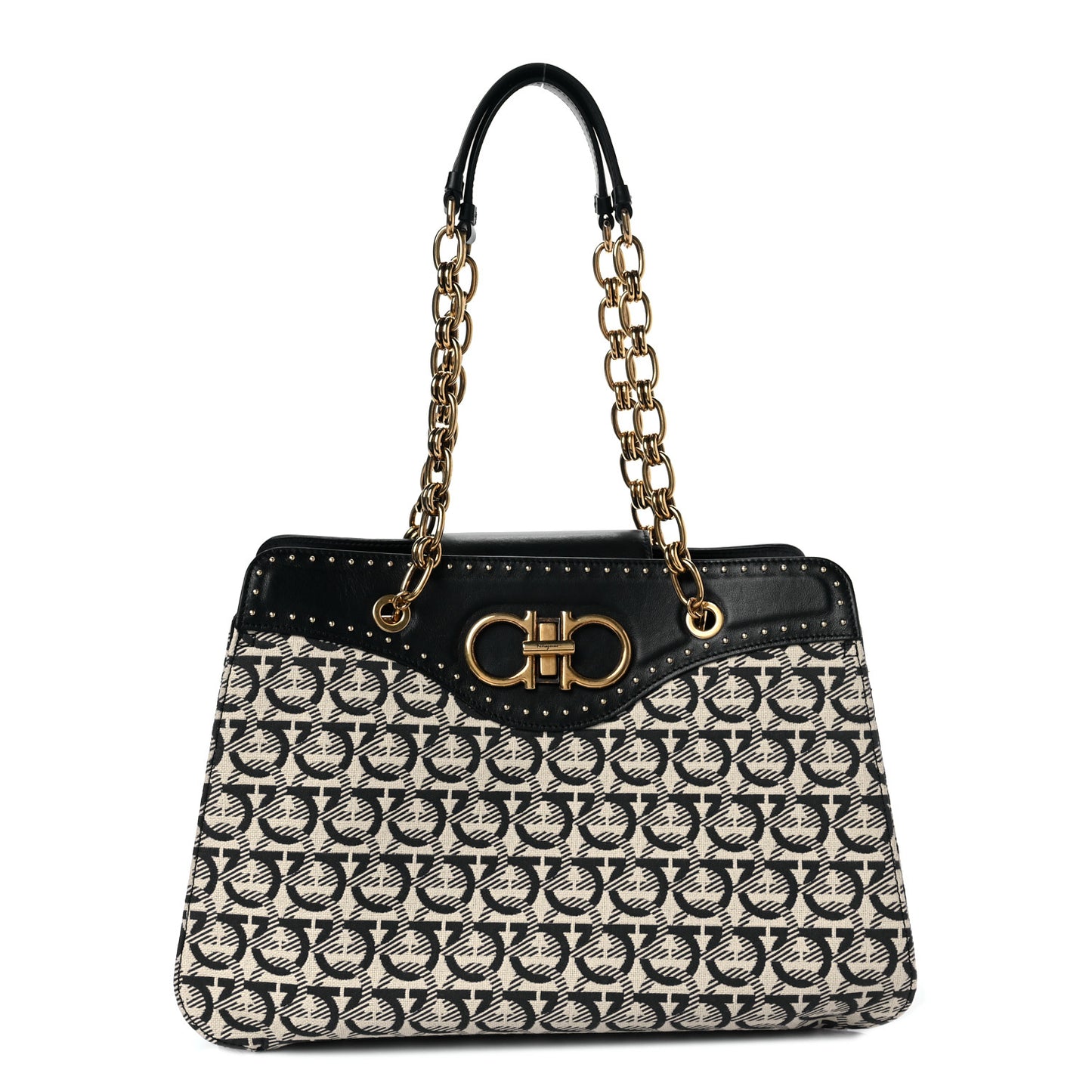 Canvas Calfskin Gancini Shoulder Bag Black