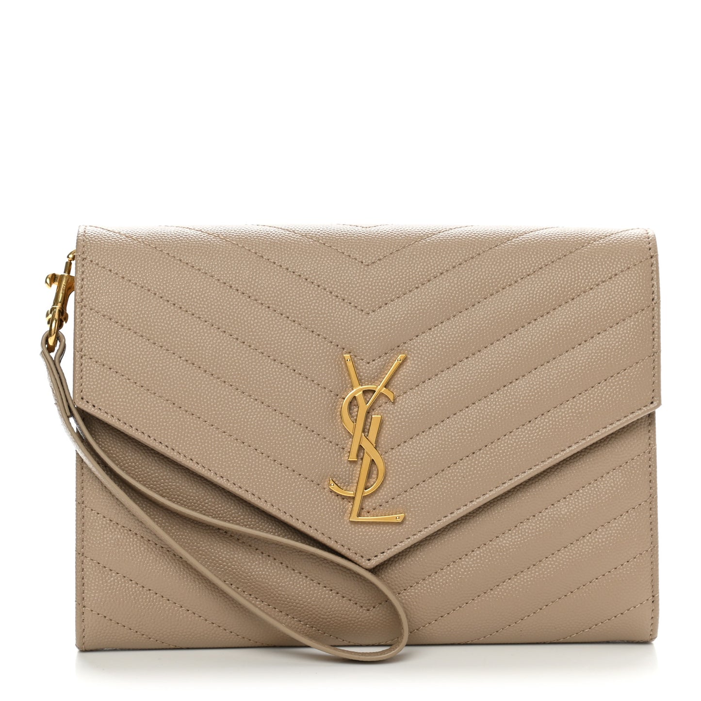 Grain De Poudre Matelasse Chevron Monogram Envelope Clutch Dark Beige