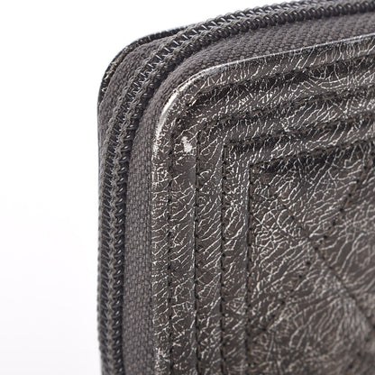 Chanel Cracked Metallic Calfskin Quilted Boy Zip Around Coin Purse Wallet Dark Silver 8 of 9