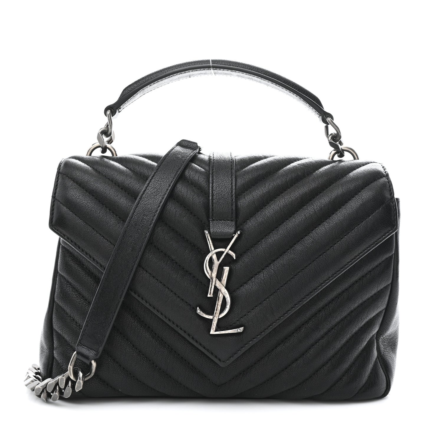 Sheepskin Matelasse Chevron Monogram Medium College Bag Black
