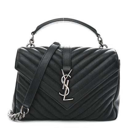 Saint Laurent Sheepskin Matelasse Chevron Monogram Medium College Bag Black 1 of 10