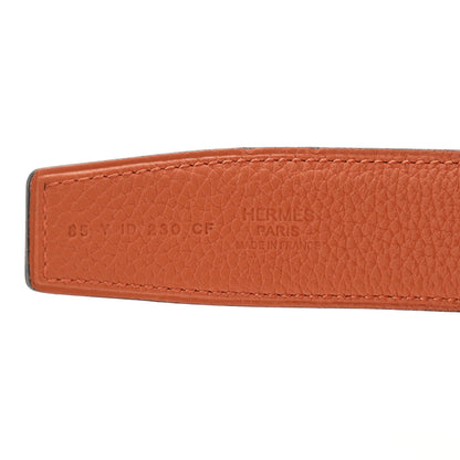 Hermes Box Togo 32mm H Hippique Belt 85 Black Orange 3 of 6