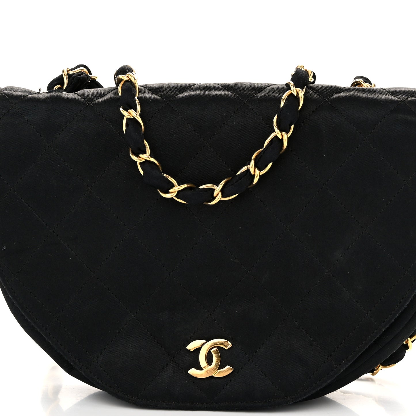 Satin Quilted Half Moon Flap Black