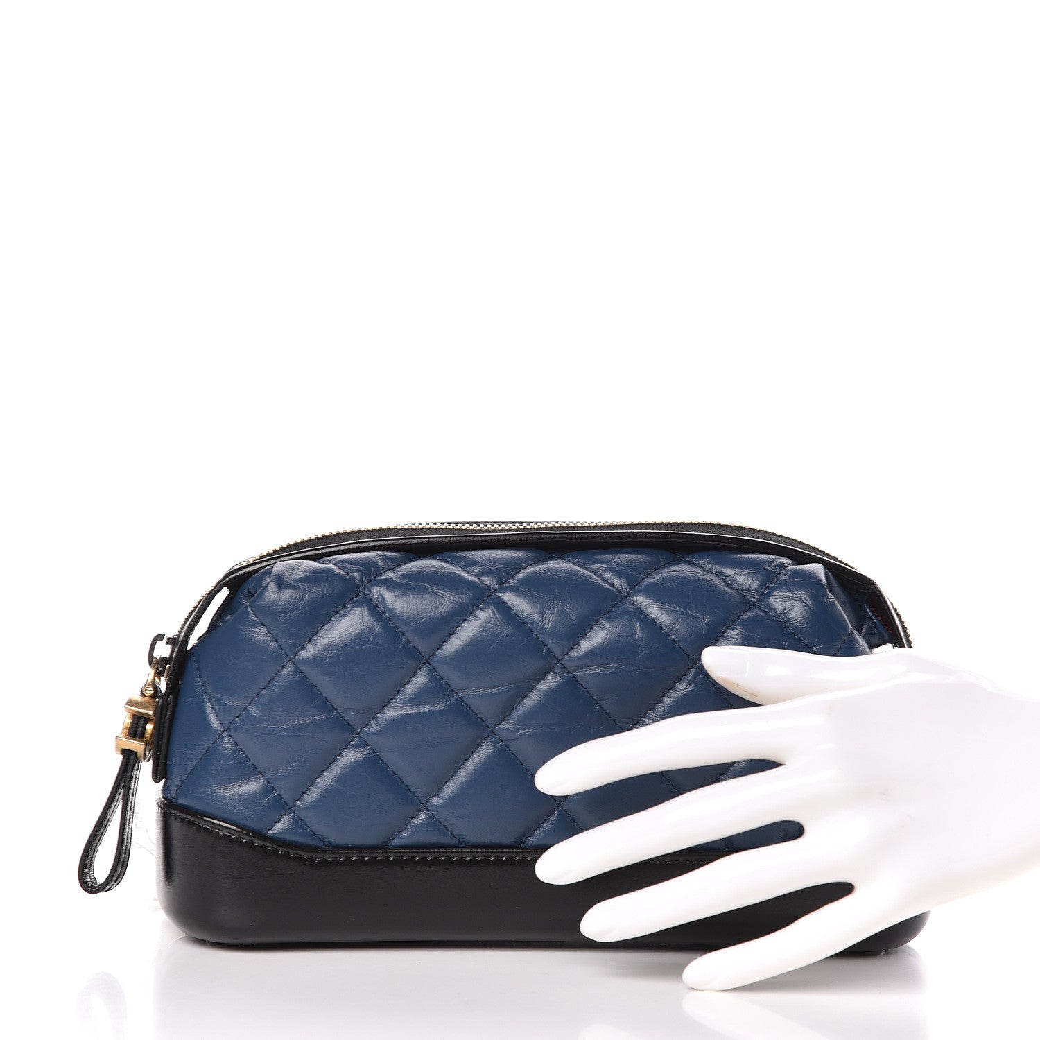 Chanel Aged Calfskin Quilted Gabrielle Classic Pouch Blue Black 2 of 9