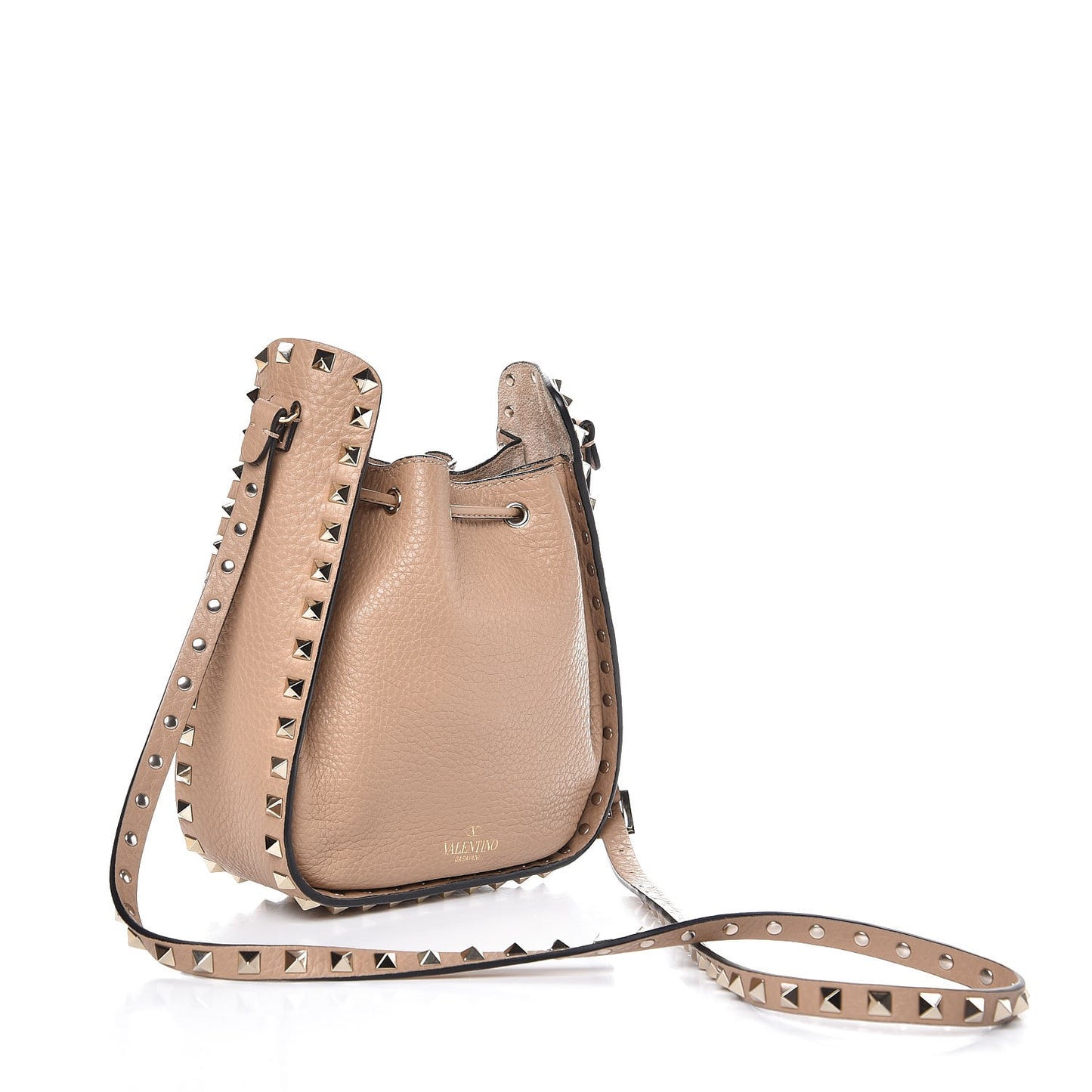 Alce Printed Calfskin Rockstud Bucket Bag Camel Rose