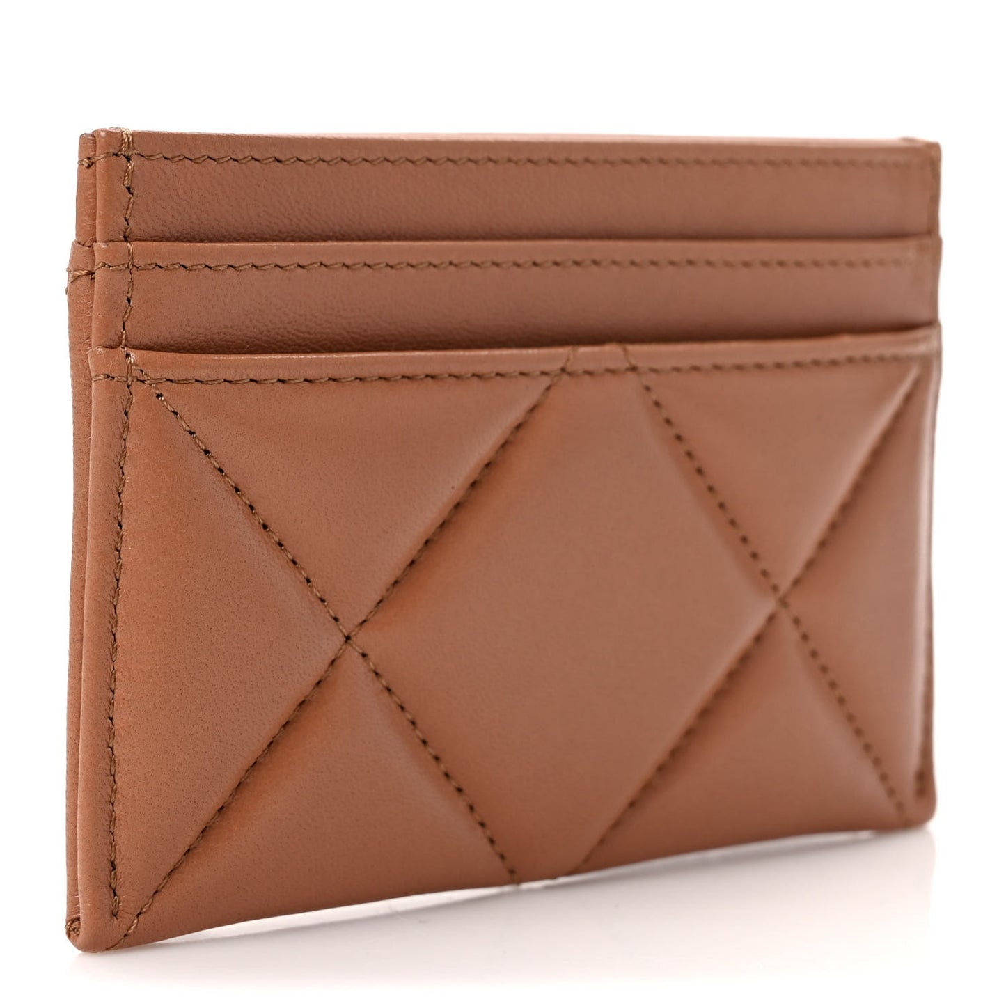 Goatskin Quilted 19 Card Holder Brown