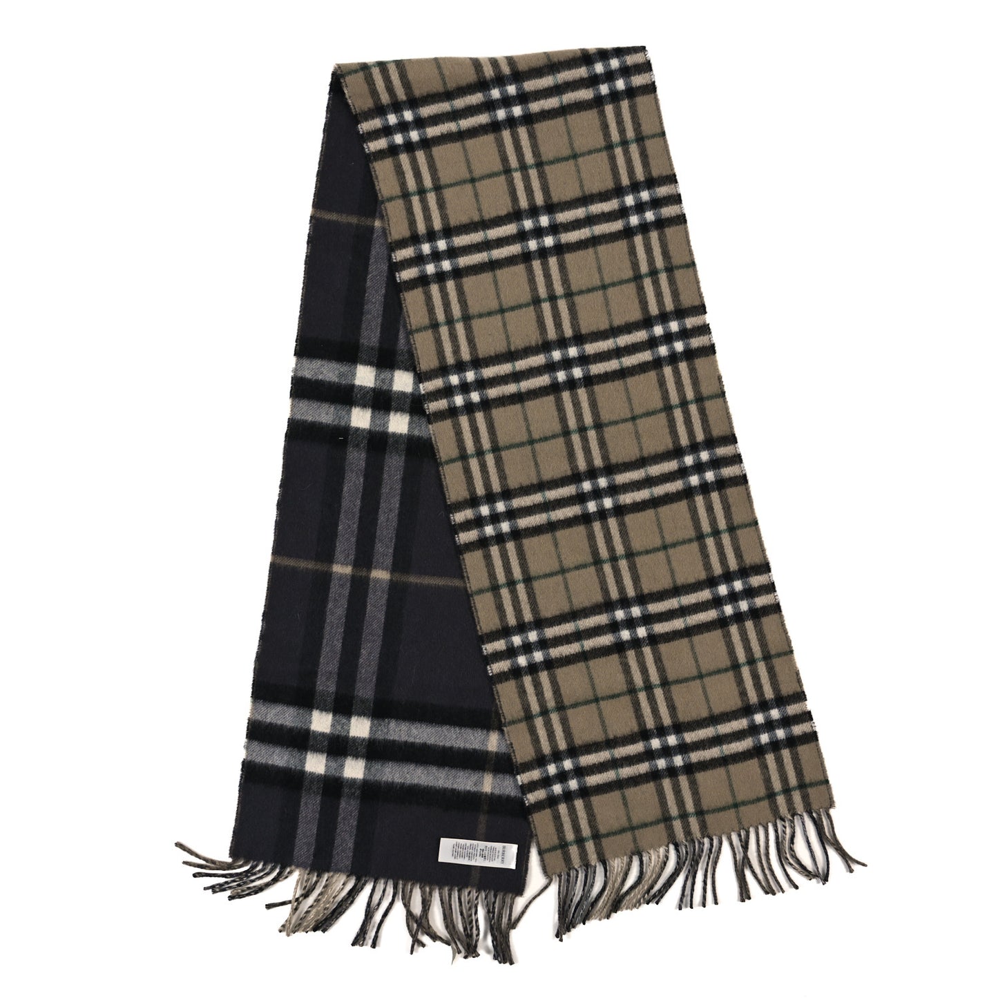 Cashmere Classic Check Fringe Scarf Beige Gray Green
