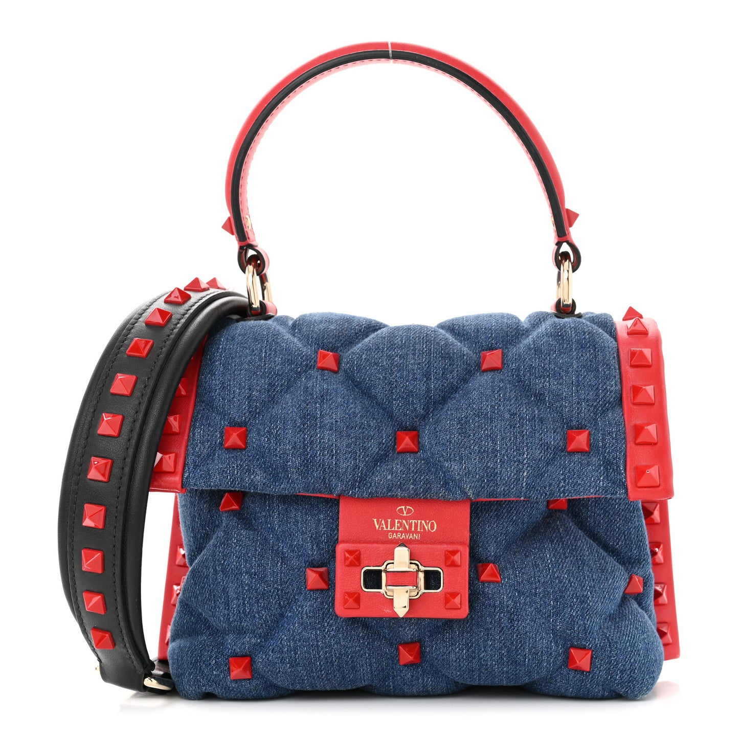 Denim Mini Candystud Top Handle Bag Blue Red