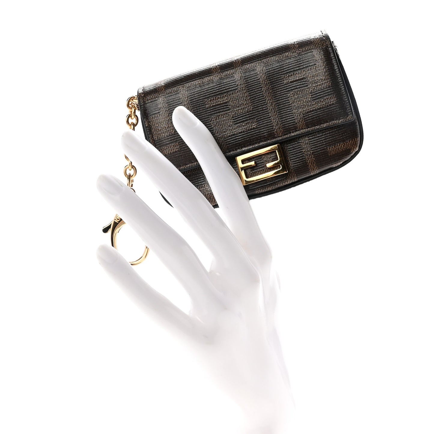 Glazed Fabric FF 1974 Nano Baguette Belt Charm Mogano Panna