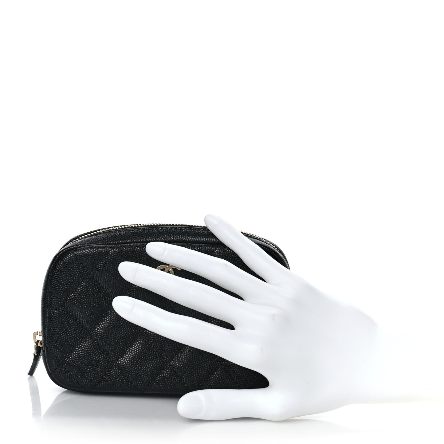 Caviar Quilted Small Curvy Pouch Cosmetic Case Black