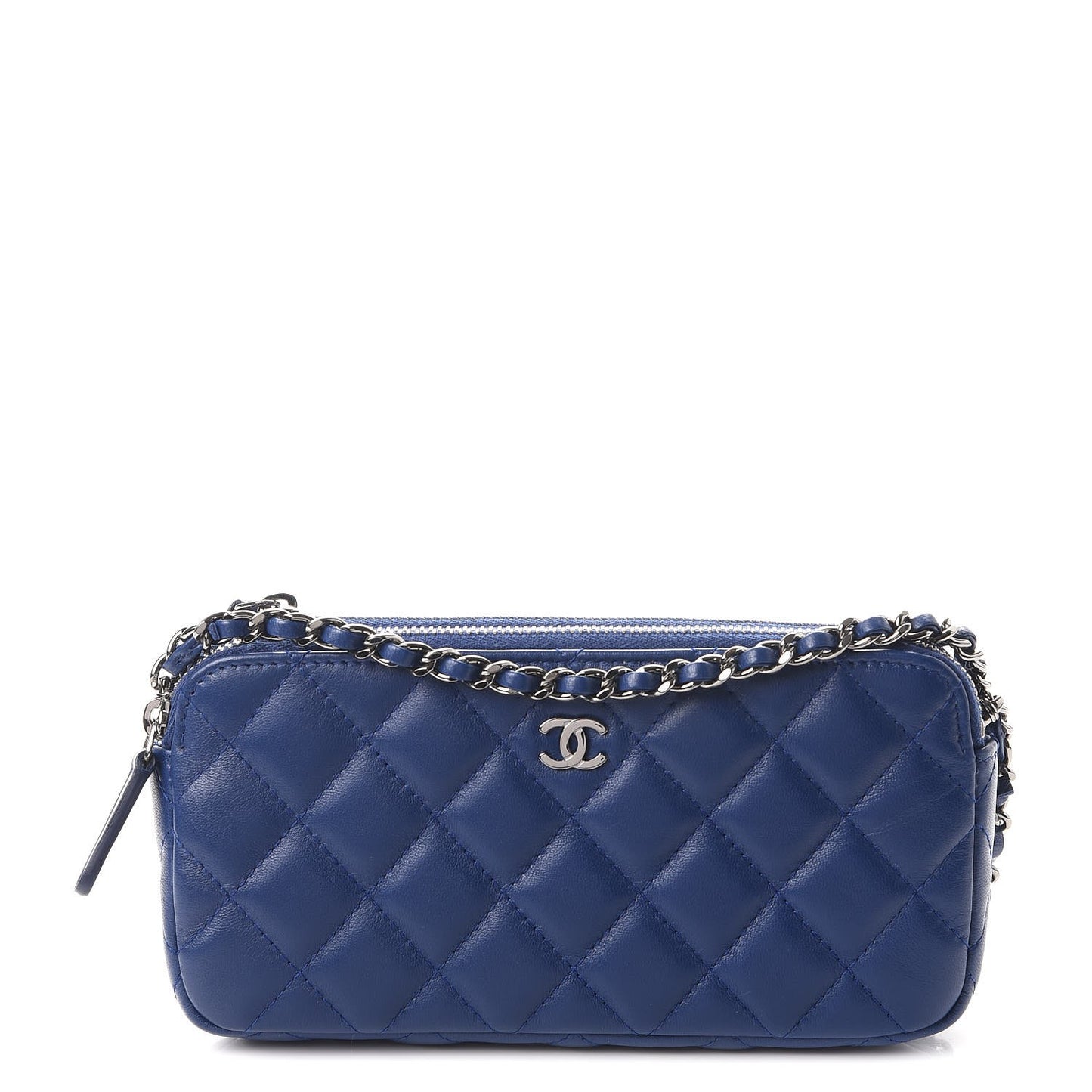 Lambskin Quilted Small Clutch With Chain Blue