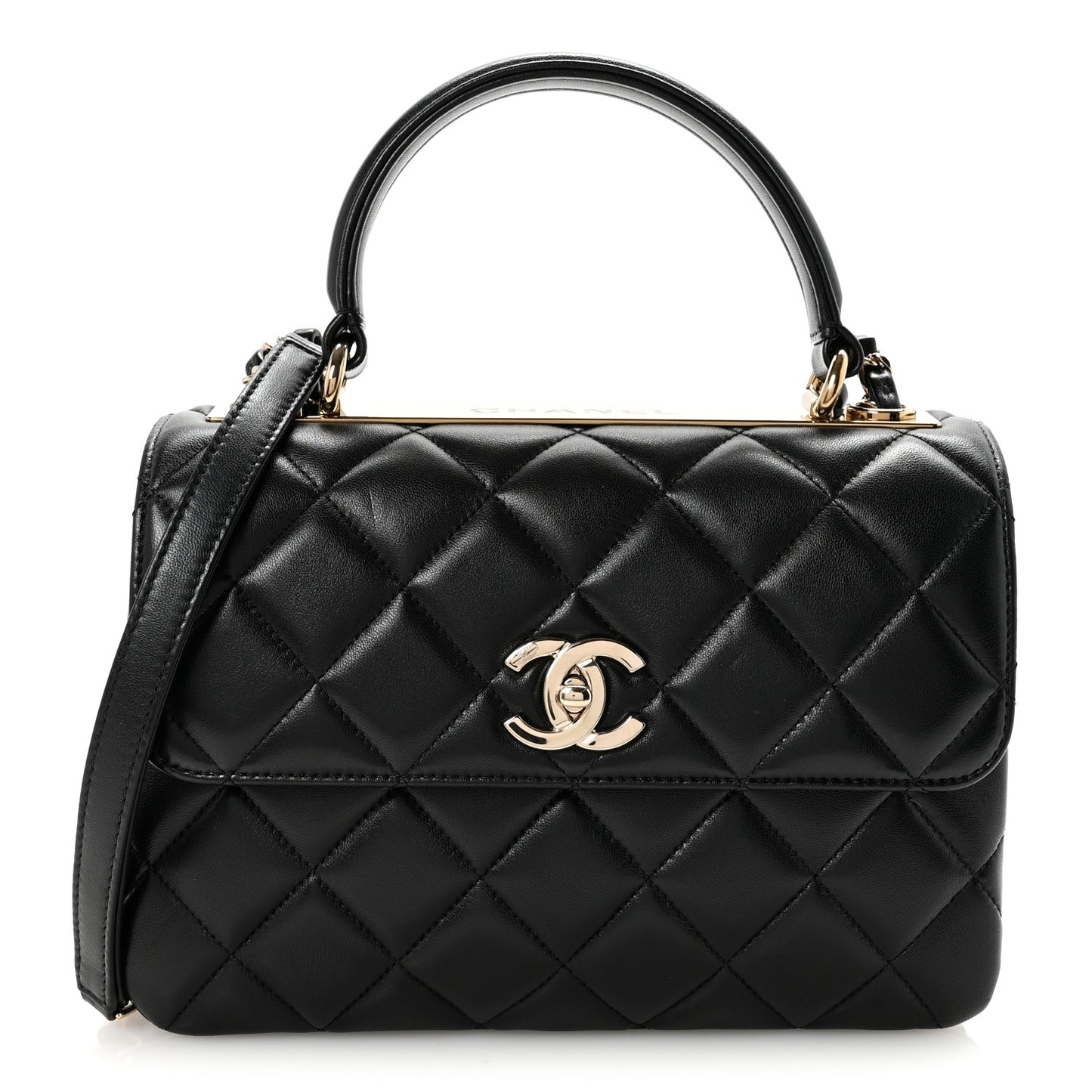 Lambskin Quilted Small Trendy CC Dual Handle Flap Bag Black