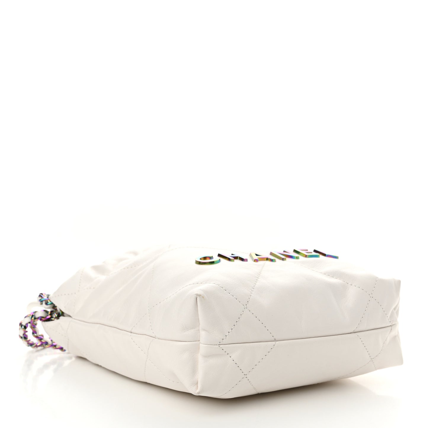 Shiny Calfskin Quilted Rainbow Mini Chanel 22 White