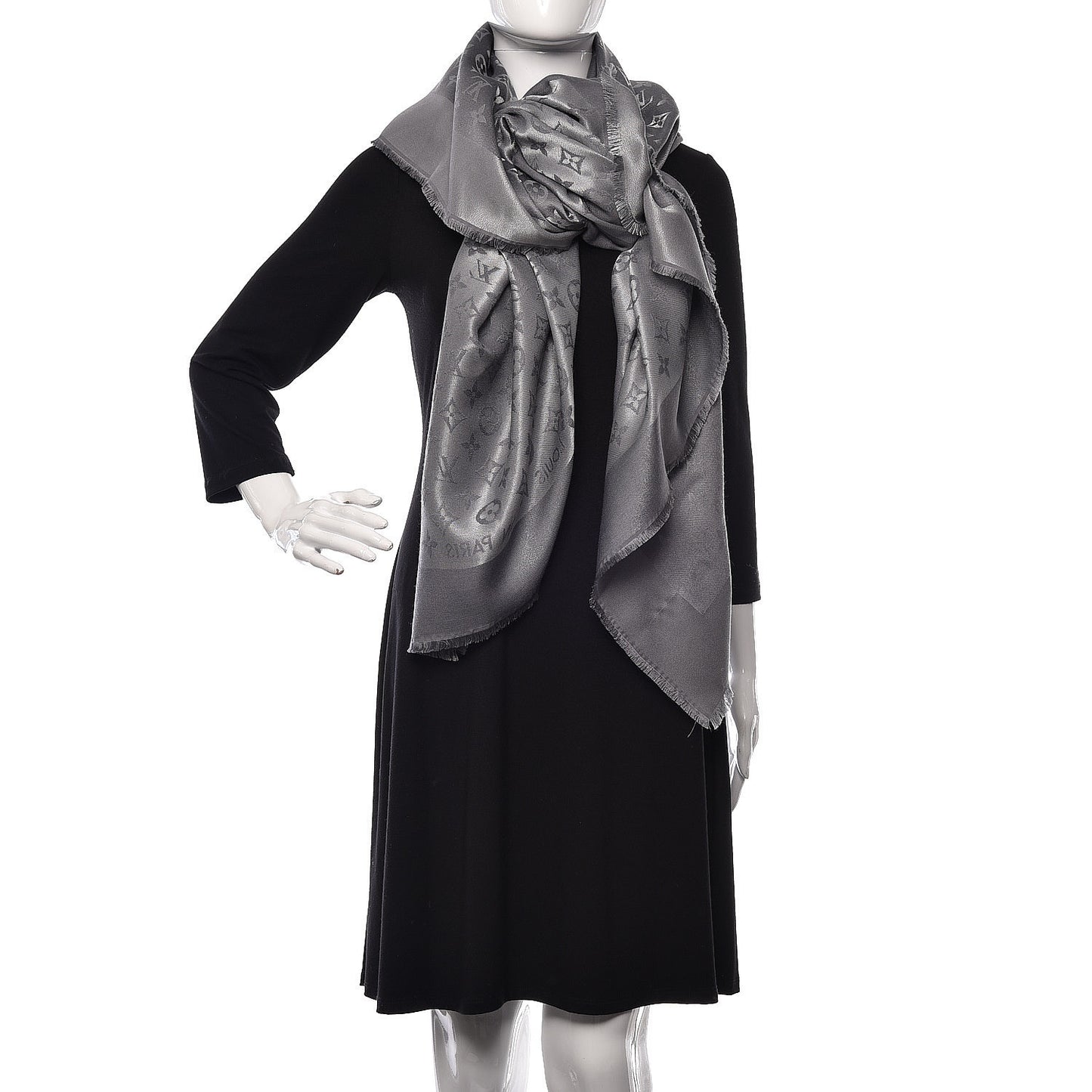 Silk Lurex Wool Monogram Shine Shawl Charcoal Grey